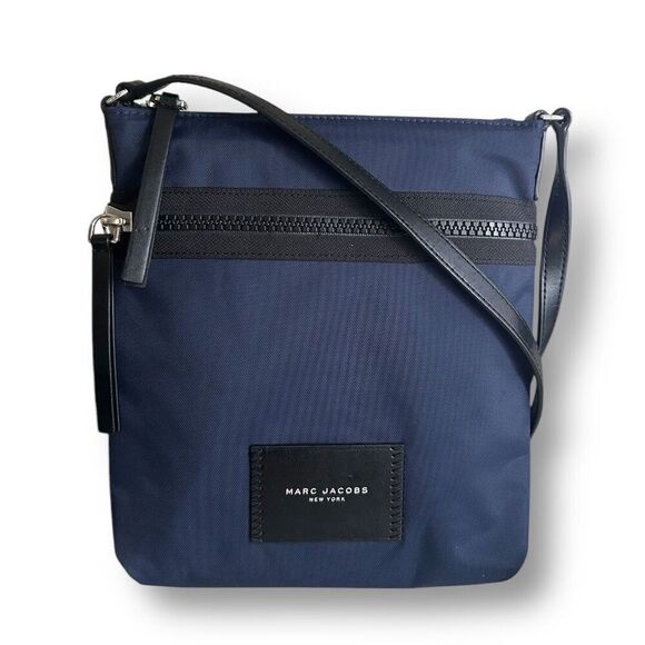 Marc Jacobs Blue Nylon Leather-Trimmed Crossbody Bag Adjustable Strap Pockets - Picture 3 of 15